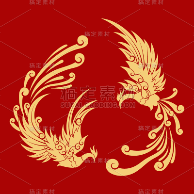 常规插画红金凤凰元素素材