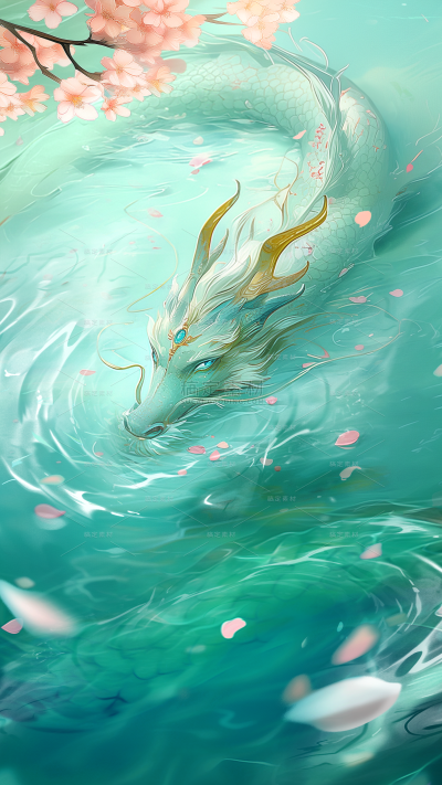 龙抬头国潮插画青龙背景