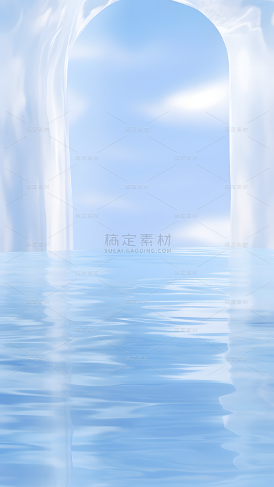 通用电商简约透明玻璃感水面拱门展台场景背景