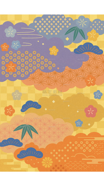 常规内容-背景系列卡通感暖色调云朵花卉创意插画背景