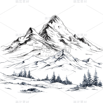 风光通用插画手绘线条山元素素材