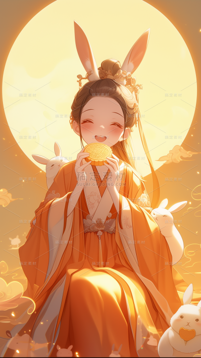 中秋节系列漫画感嫦娥月亮通用背景素材