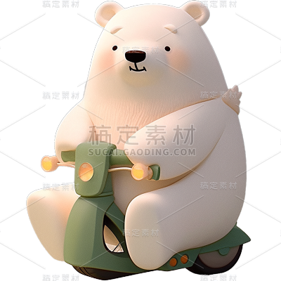 通用可爱感3D立体白色小熊骑车元素贴纸