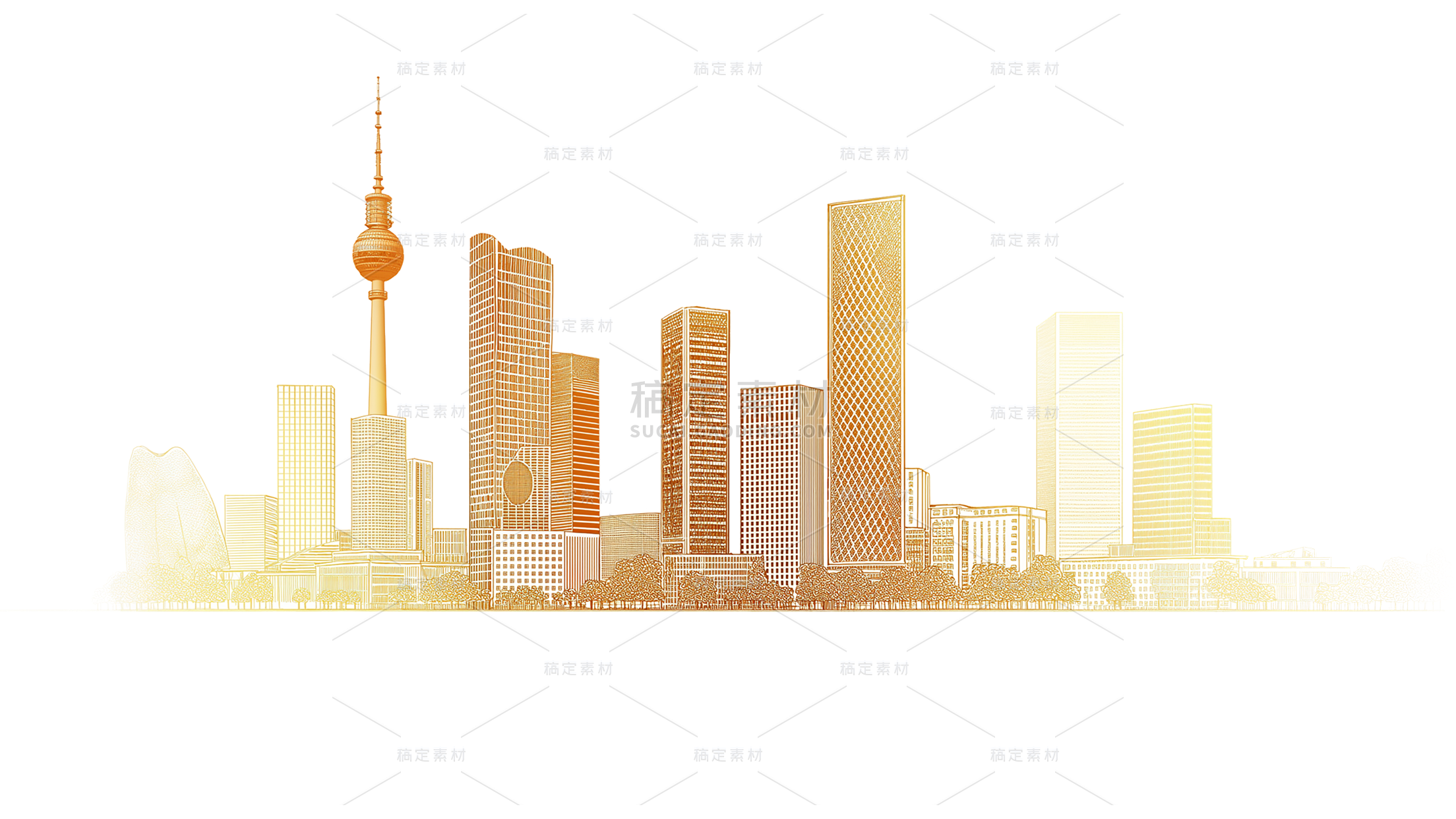 建筑系列通用水彩城市组合元素