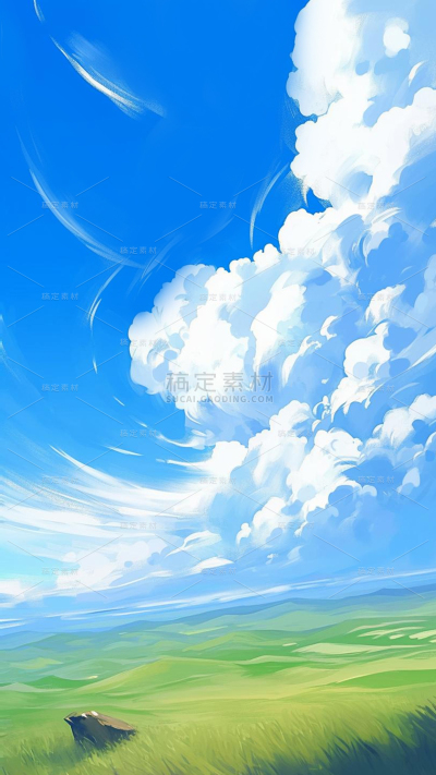风光通用插画风天空白云背景图片素材