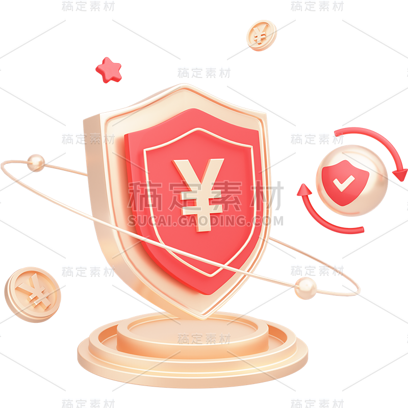 金融理财保险3D立体C4D金币组合元素