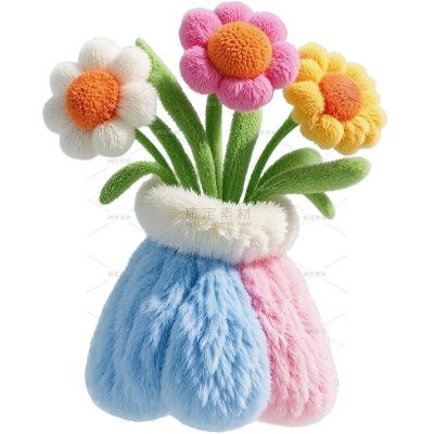 常规植物系列3D悬浮毛绒鲜花贴纸