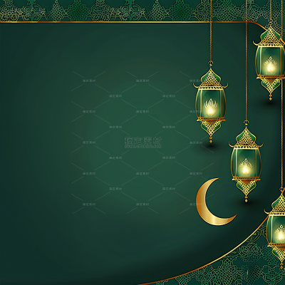 Eid Al Adha Light Luxury Dark Green and Gold Frame Background Image