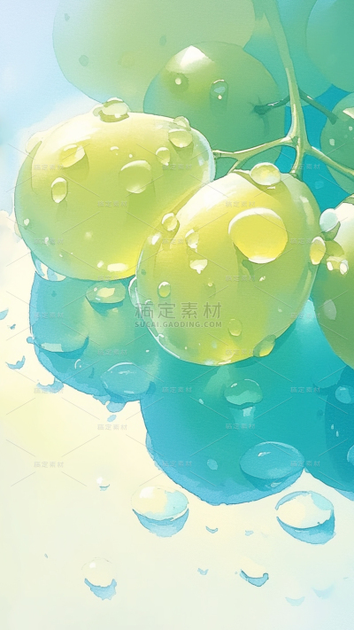通用青提梦幻感水彩插画背景