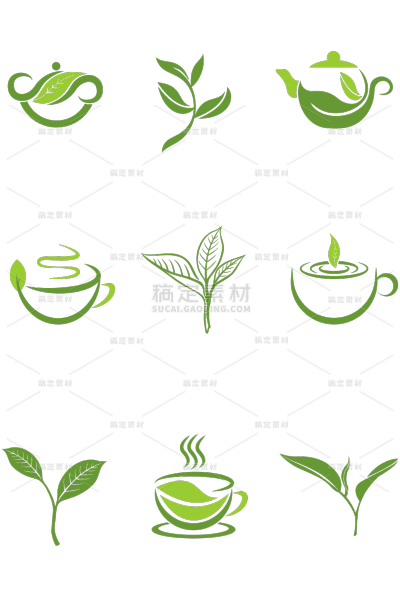 植物通用绿色矢量茶叶图标元素素材组合合集