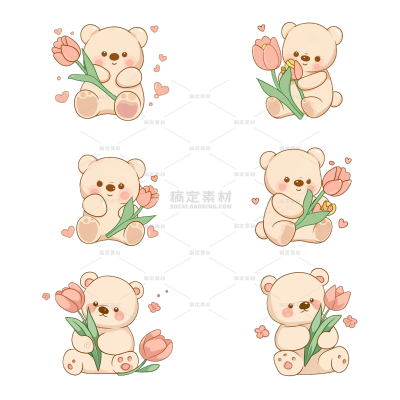 动物系列描边Q版熊类组合贴纸