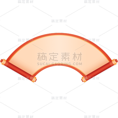中国风中式扇形卷轴红色文本框元素素材