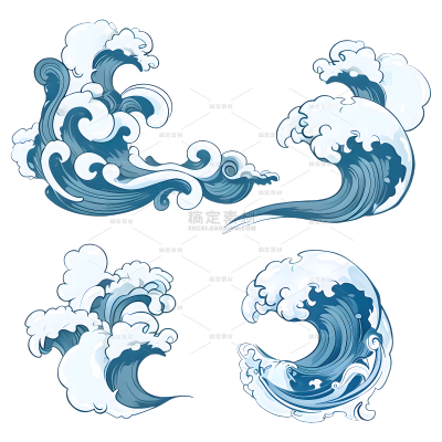 特效系列卡通风蓝色手绘浪花元素