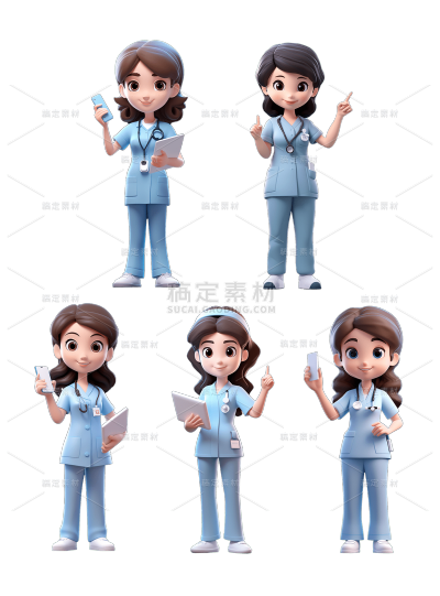 2309SC-素材组合-3D护士系列人物贴纸