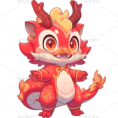 龙年春节新春新年卡通感插画可爱拟人龙元素素材