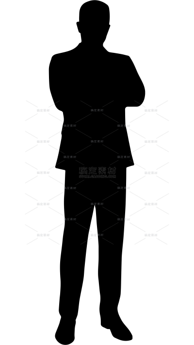 人物系列黑色剪影西装成年男性抱胸站立贴纸（td）