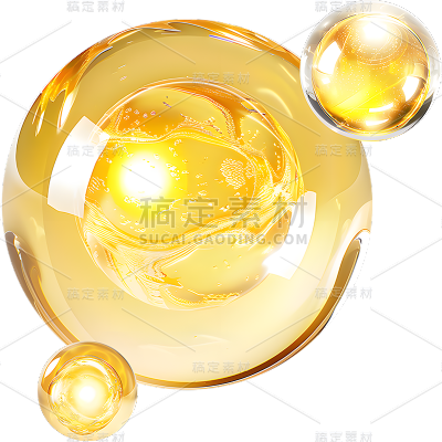 特效通用金色水珠精华分子元素素材