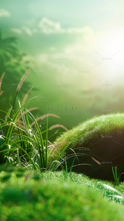 植物通用实景蓝天白云草丛背景场景图片素材