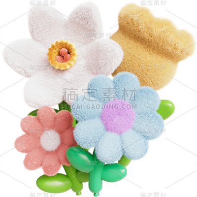 春天春季春日3D材质花朵花束植物组合元素素材