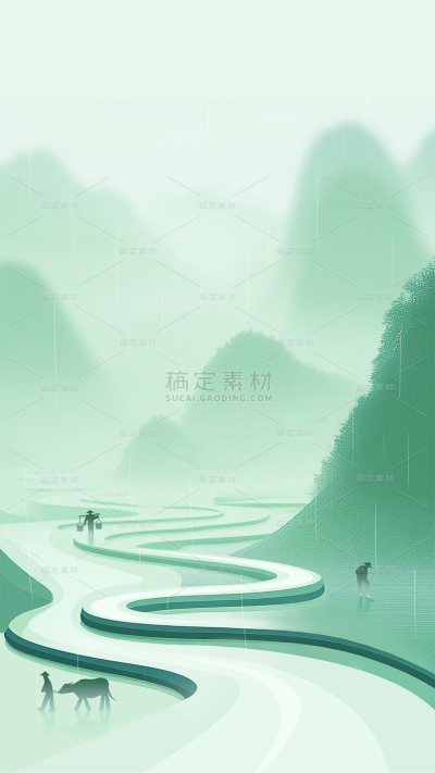 谷雨清新感山水农耕场景背景