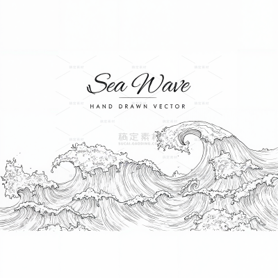 风光系列插画风翻滚海浪线稿（td）