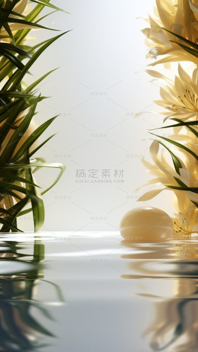 通用电商简约风绿植花卉植物展台静态场景背景