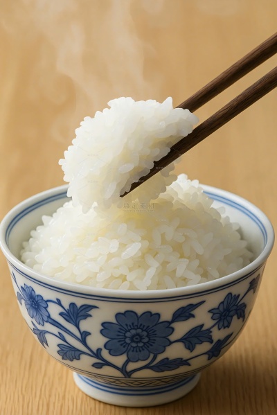 常规内容-美食系列写实感夹起白米饭背景