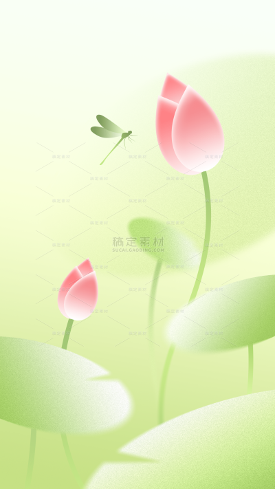 立夏弥散渐变荷叶荷花蜻蜓背景