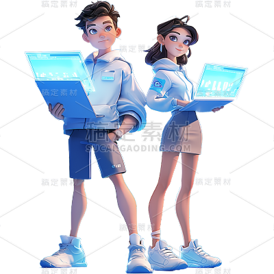人物系列3D皮克斯科技双人人物贴纸