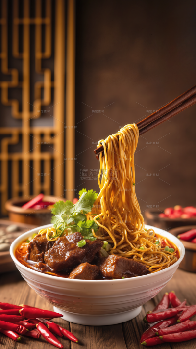 美食系列写实感香辣牛肉面背景