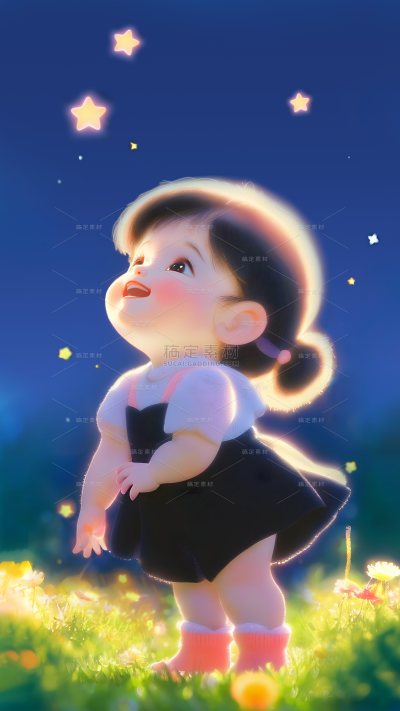 儿童节梦幻光感小女孩场景背景