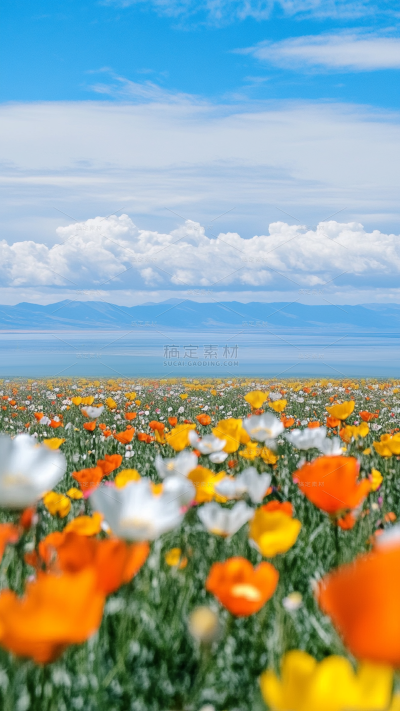 植物系列唯美感写实天空下的花海