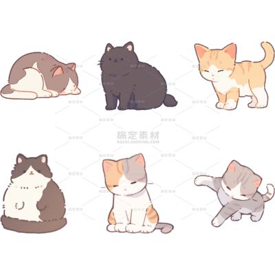 动物系列手绘描边小猫贴纸