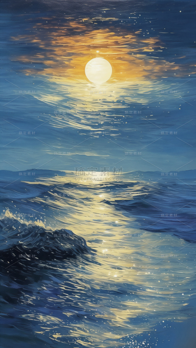 风光系列油画光效海面通用背景素材