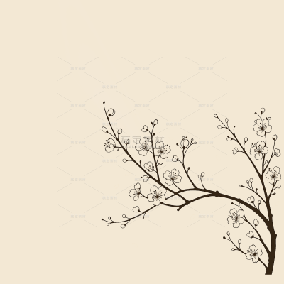 常规内容-中国风系列简约黑色梅花线稿插画背景