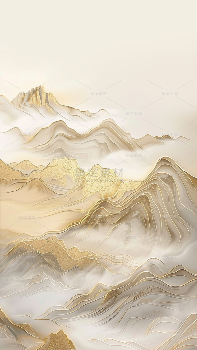 中国风通用鎏金水墨山水背景灰褐色图片素材
