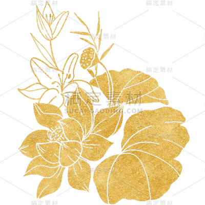 植物烫金花朵插画元素素材