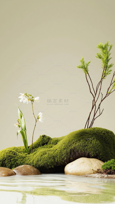 植物系列清新感水波纹苔藓展台背景