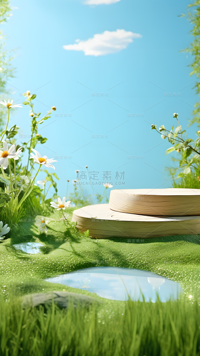 春天春季春日实景植物展台户外草地场景背景图片素材