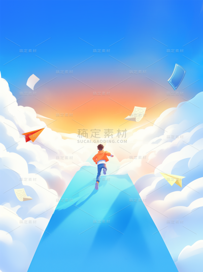 开学季系列漫画感校园跑道天空组合背景素材