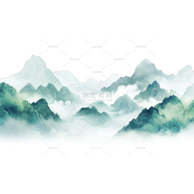 风光系列古风水墨山脉青色山脉贴纸