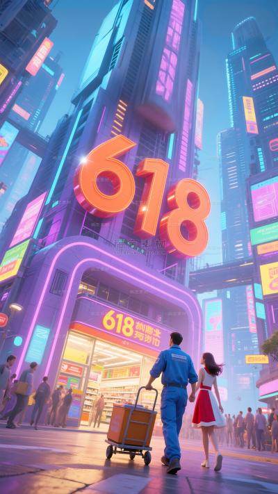 618科技感创意618数字建筑背景