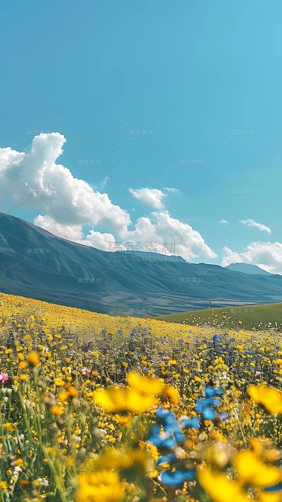 春天春季春日3D立体C4D实景旷野花田场景背景图片素材