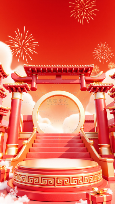 促销系列喜庆感圆形立体展台背景