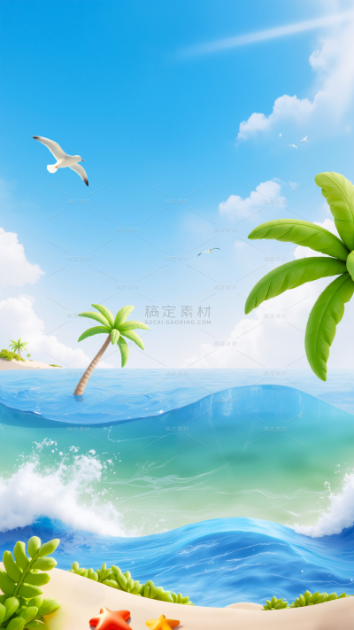 夏天软3D风海滩椰树天空背景