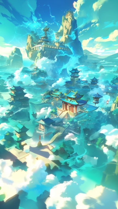 背景系列玄幻风中式建筑游戏背景