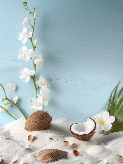夏季果蔬系列写实椰子场景组合通用背景素材