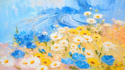 植物系列油画风小雏菊彩色插画（td）