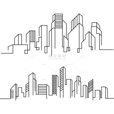 建筑系列简约黑色城市建筑组合（td)