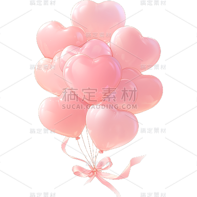 装饰系列粉色动漫-细描边爱心气球通用元素素材